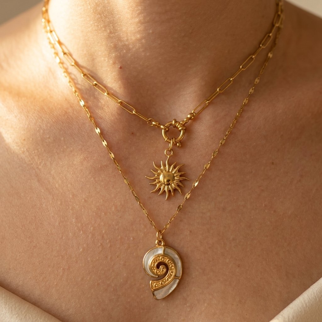 Boho Gold Layered Spiral Shell Necklace
