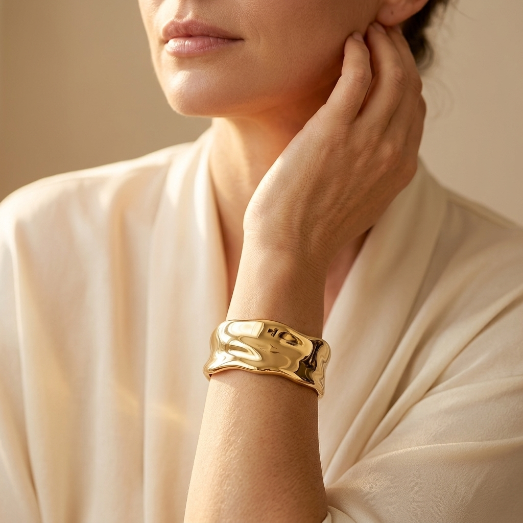 Elegant Minimalist Gold Pleated Cuff Bracelet