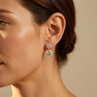 Gold Round Cubic Zirconia Drop Earrings