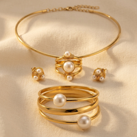 Elegant Gold Pearl Bracelet Ring Set