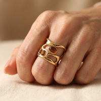 Gold Plated Geometric Brown Stone Cuff Ring