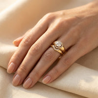Gold Heart Shaped Diamond Halo Ring Set