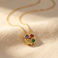 Gold Four Heart Gemstone Charm Necklace