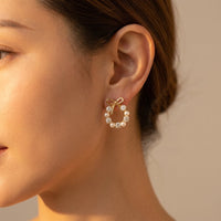 Gold Pearl Cubic Zirconia Bow Earrings