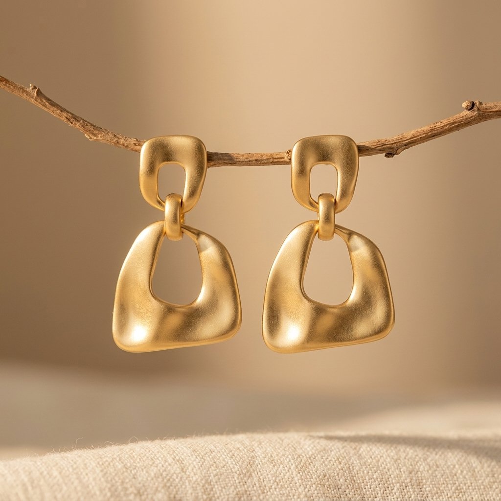 Brushed Gold Hollow Square Drop Earrings