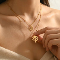 Gold Tropical Monstera Leaf Layered Necklace