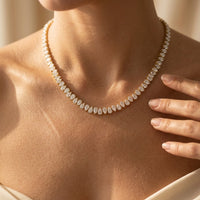 Gold Pear Shaped Diamond Tennis Necklace