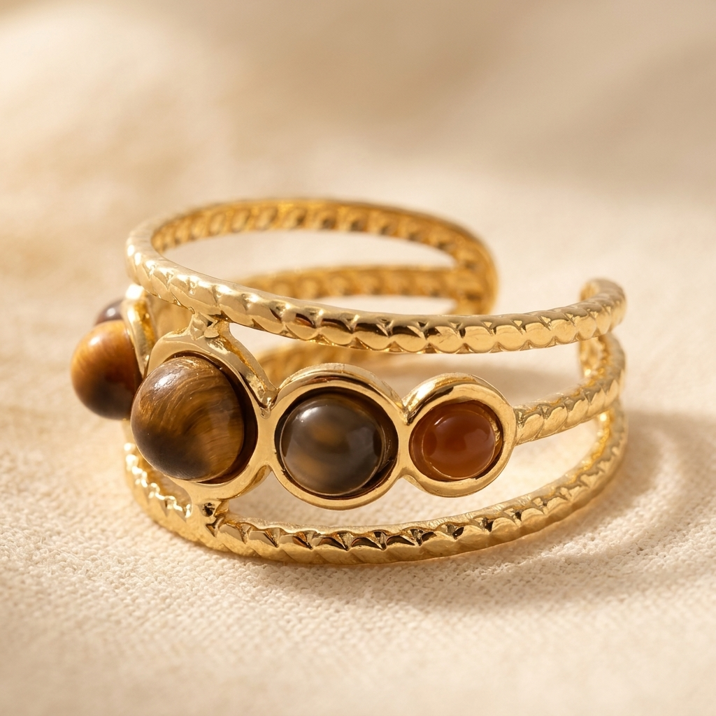 Vintage Gold Tigers Eye Multi Stone Ring