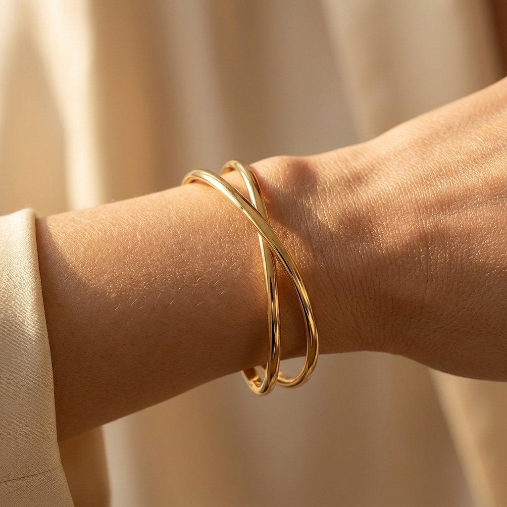 Gold Twisted Cuff Open Bracelet