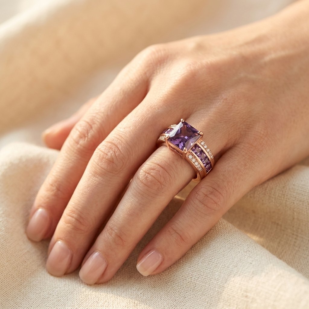 Elegant Vintage Style Rectangular Purple Zirconia Ring