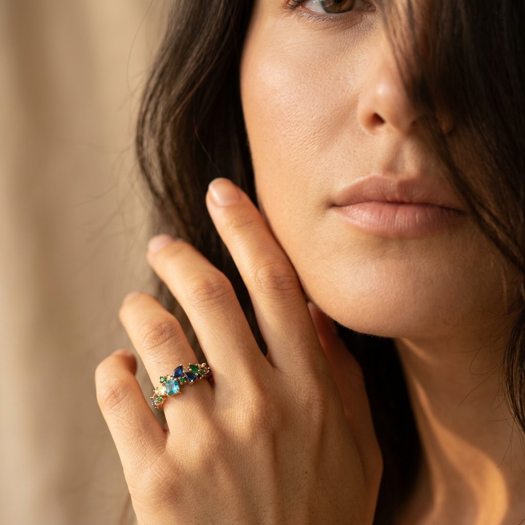 Gold Multistone Cluster Cocktail Ring