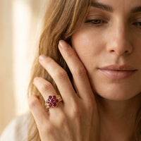 Vintage Gold Ruby Floral Cluster Ring