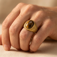 Gold Tiger Eye Stone Oval Signet Ring