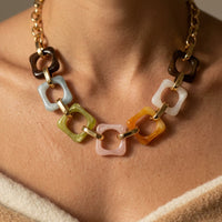 Colorful Gold Square Link Necklace