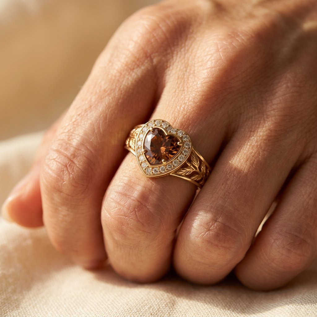 Vintage Gold Smoky Quartz Heart Ring
