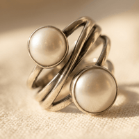 Vintage Gold Pearl Statement Ring Pair