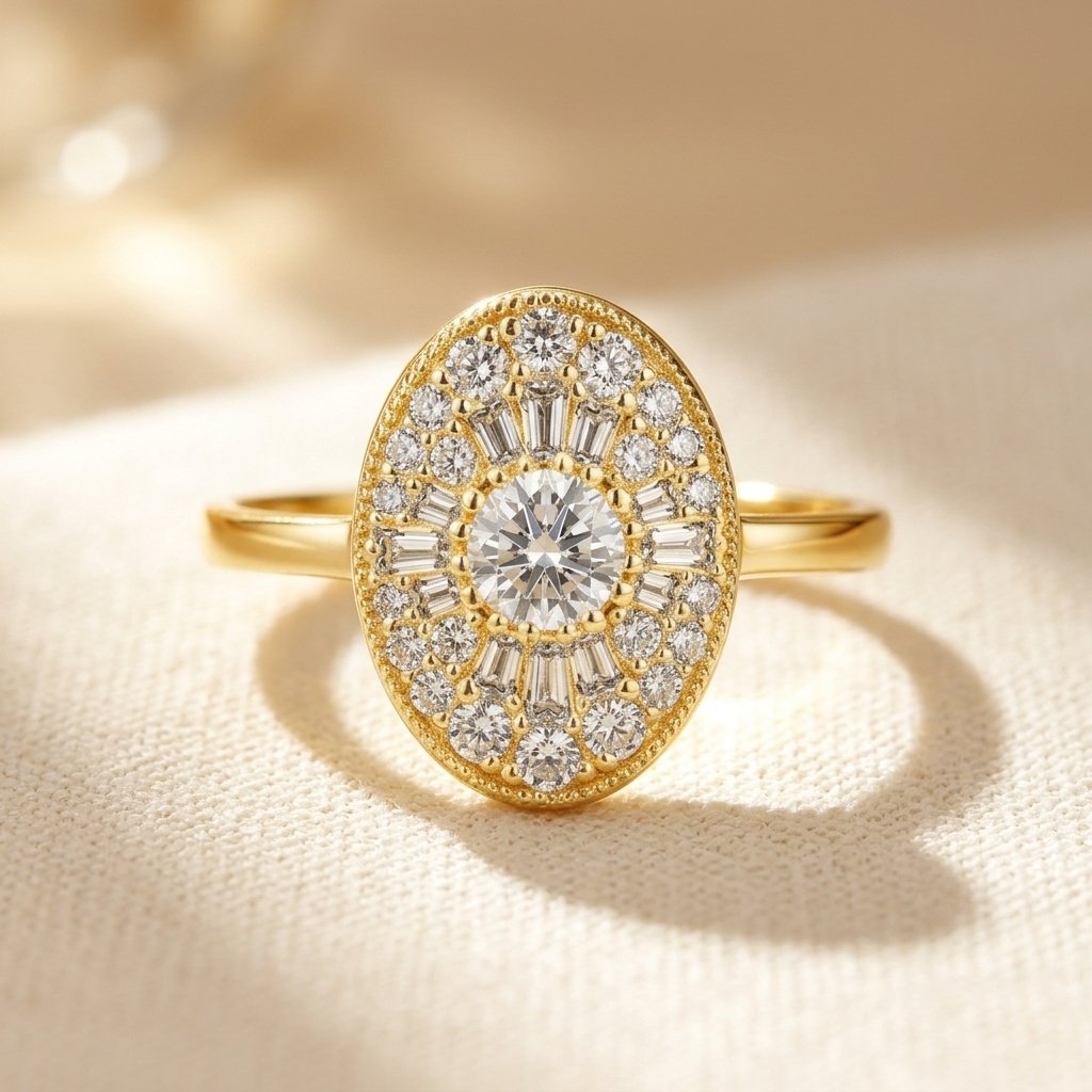 Oval Halo Sunburst Moissanite Ring