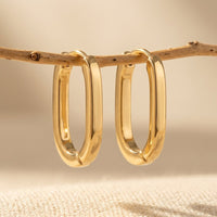 Gold Polished Chunky Oval Hoop Earrings
