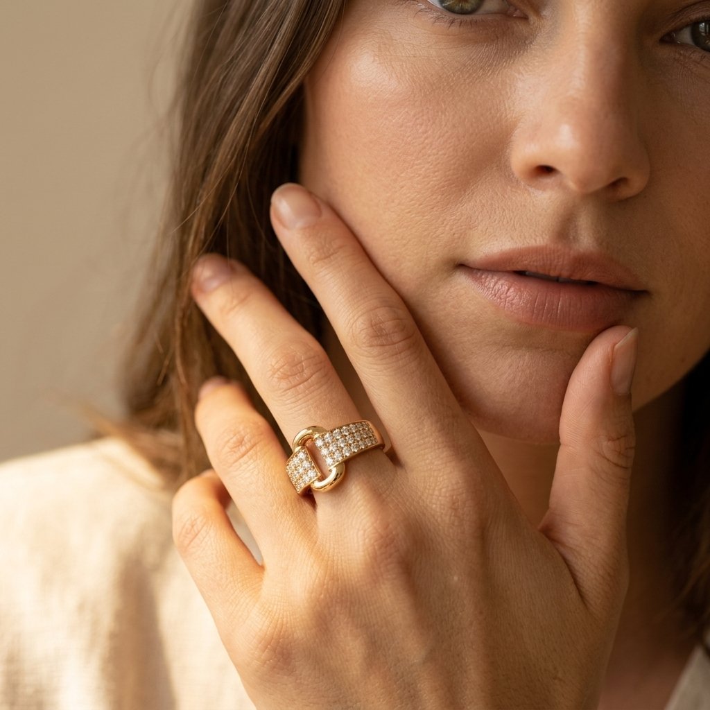 Pavé Gold Double Link Diamond Band Ring