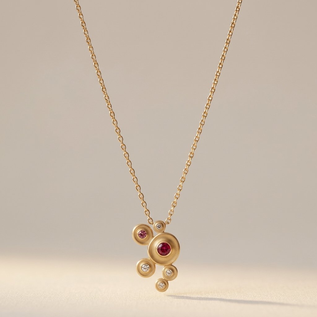 Gold Ruby Cubic Zirconia Cluster Necklace