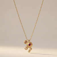 Gold Ruby Cubic Zirconia Cluster Necklace
