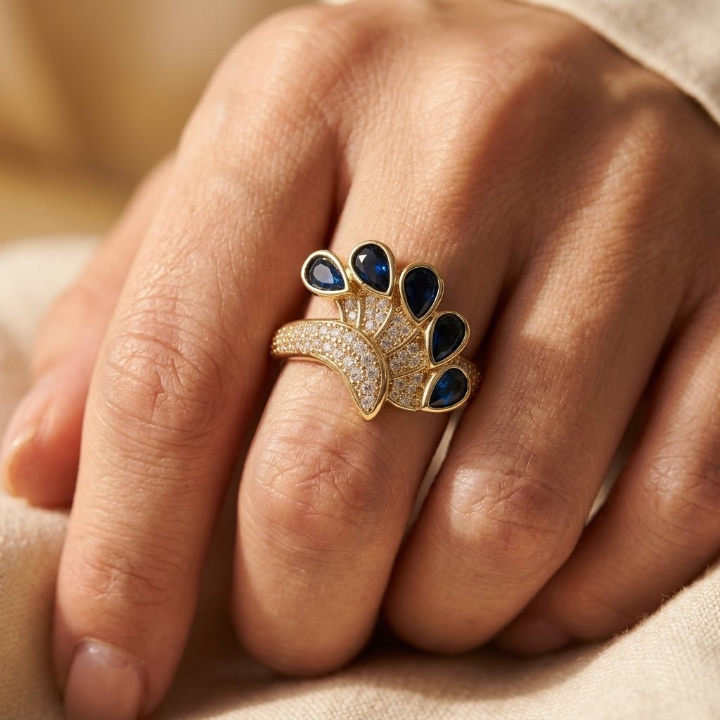 Art Deco Gold Blue Sapphire Ring