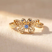 Vintage Gold Filigree Butterfly Blue Sapphire Ring