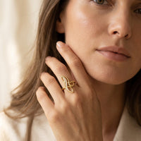 Gold Cubic Zirconia Filigree Wing Ring
