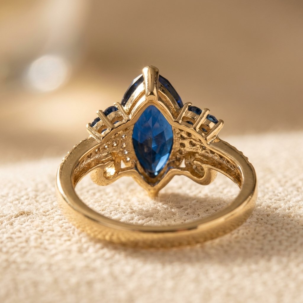 Gold Sapphire Marquise Filigree Ring