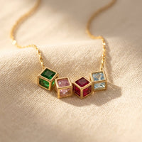 Gold Multicolor Square Stone Necklace