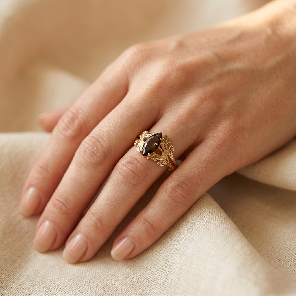 Vintage Gold Smoky Quartz Wing Ring