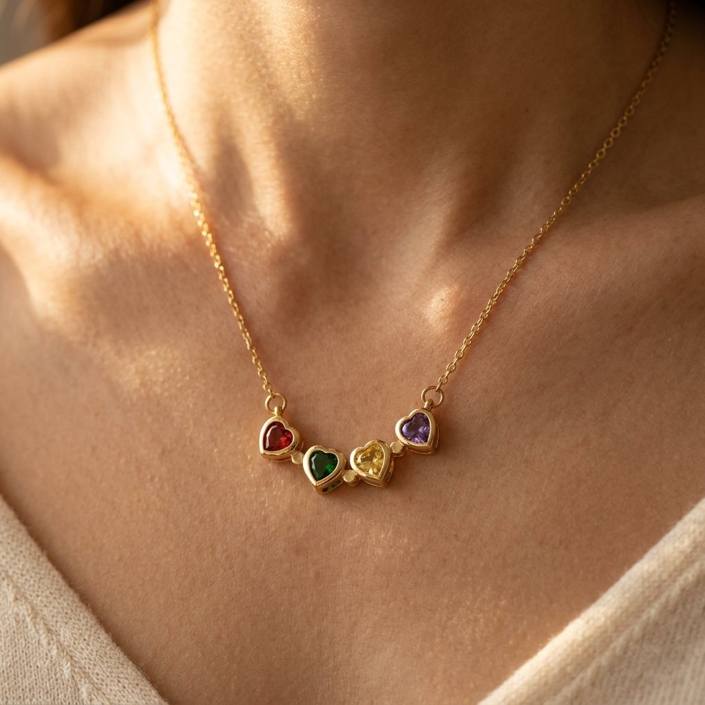 Gold Multicolor Heart Charm Necklace