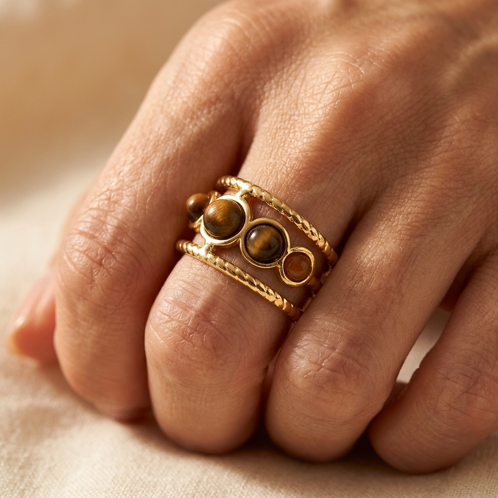 Vintage Gold Tigers Eye Multi Stone Ring