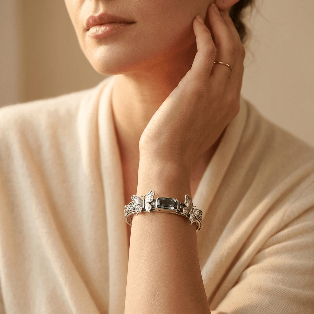 Vintage Silver Dragonfly Blue Stone Bracelet