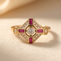 Gold Ruby Diamond Art Deco Ring