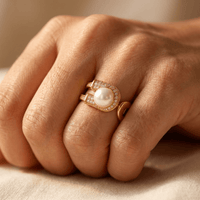 Gold Pearl Zirconia U Shaped Ring