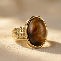 Gold Tiger's Eye Oval Cabochon Ring