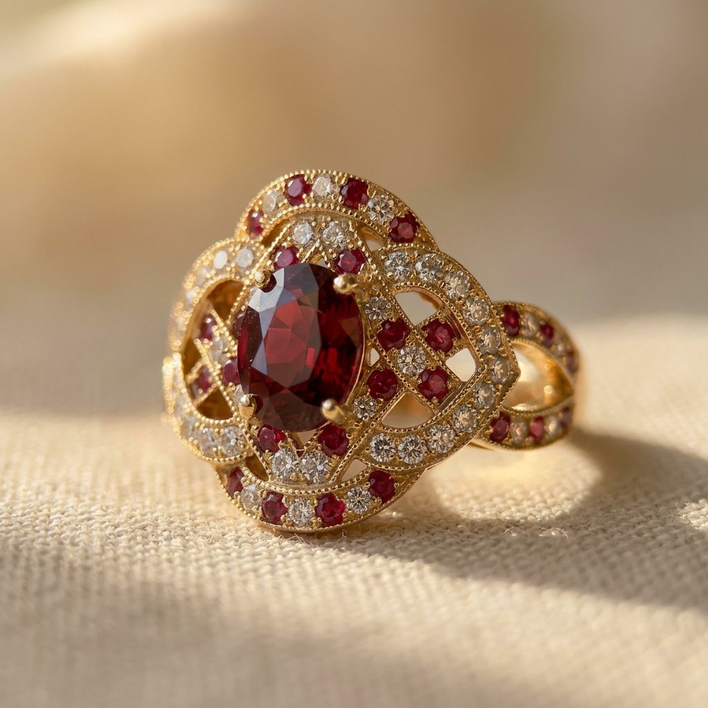 Vintage Gold Oval Ruby Filigree Ring