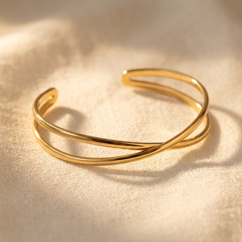 Gold Twisted Cuff Open Bracelet