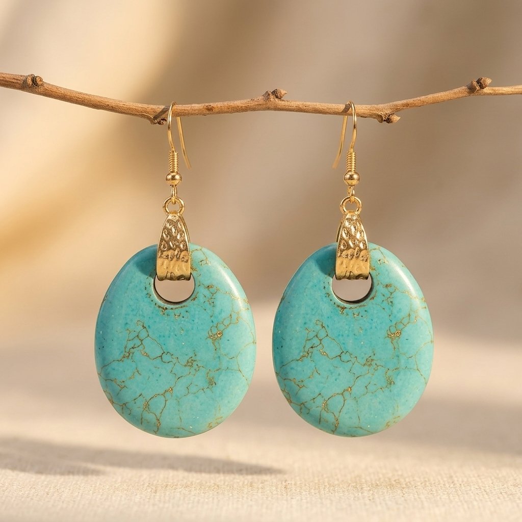 Boho Gold Filigree Turquoise Teardrop Earrings