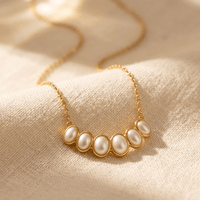 Gold Pearl Oval Five Stone Necklace