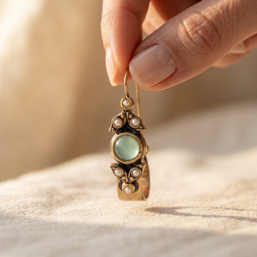 Vintage Mint Cabochon Pearl Hoops