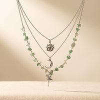 Bohemian Silver Prehnite Three Layer Necklace