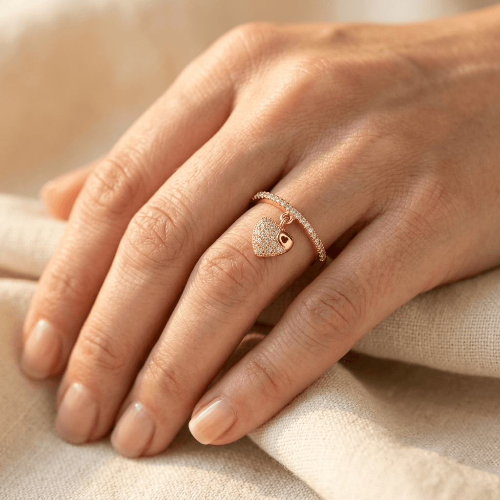 Gold Pavé Heart Charm Stacking Ring