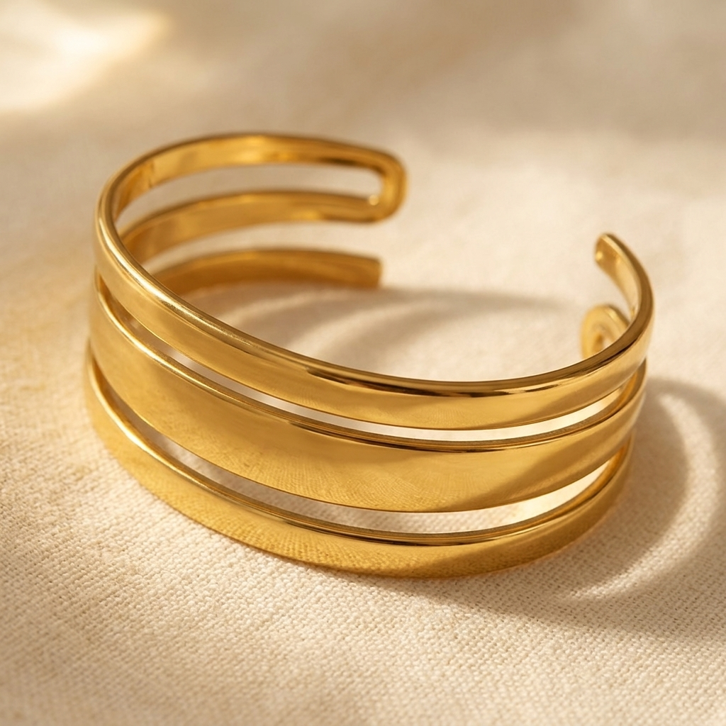 Gold Multi Layer Cuff Opening Bracelet