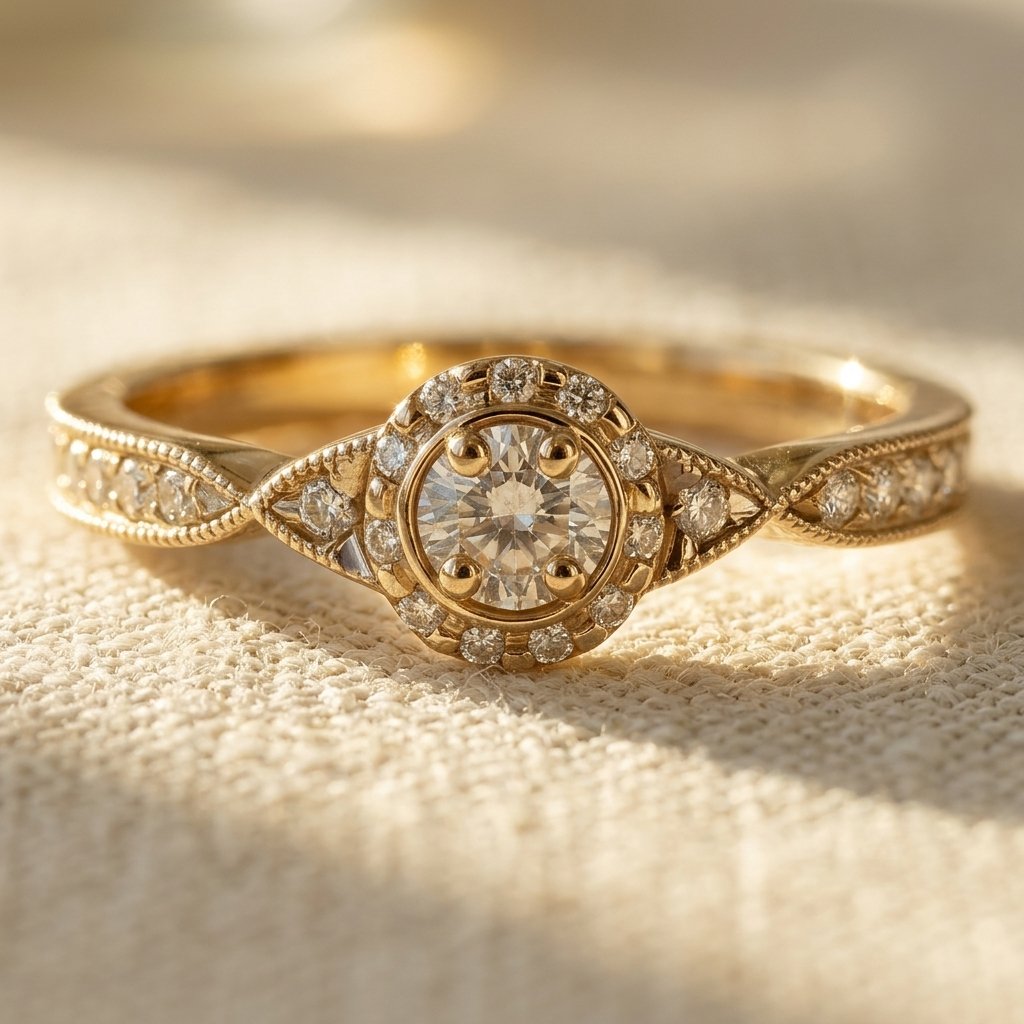 Vintage Gold Filigree Round Cubic Zirconia Ring