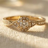Vintage Gold Filigree Round Cubic Zirconia Ring