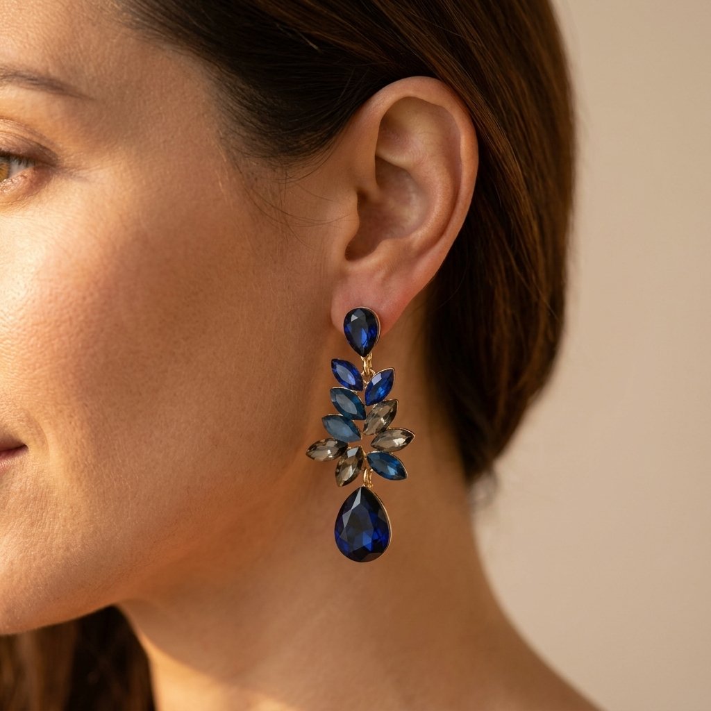 Gold Blue Sapphire Teardrop Earrings