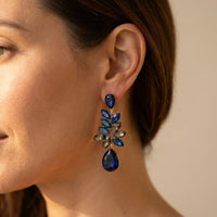 Gold Blue Sapphire Teardrop Earrings