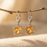 Natural Citrine Silver Stud Earrings